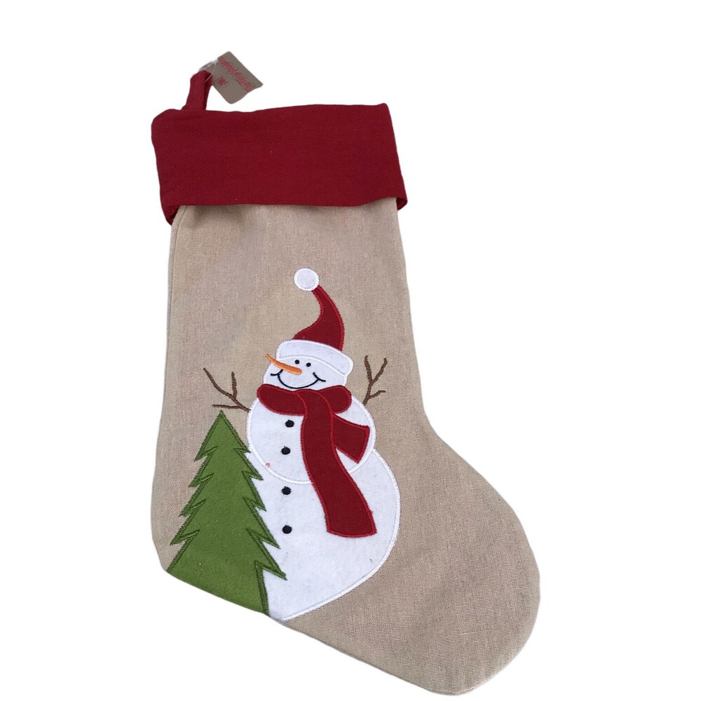 Christmas Stocking The Royal Standard Snowman Tree Red Green Tan Holiday